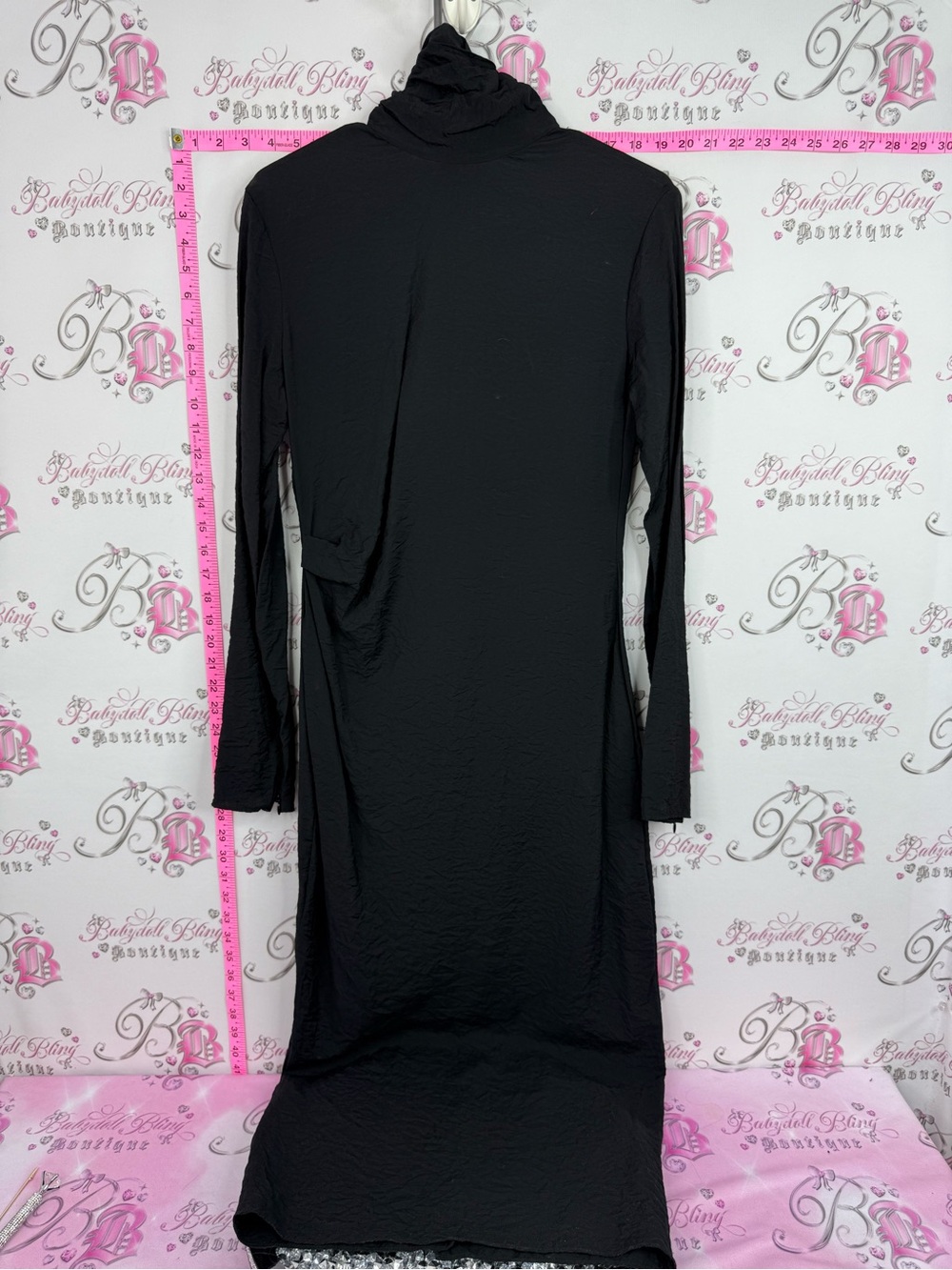 Zara dress long Black Turtleneck Long Sleeve Maxi Dress distressed sleeve hem